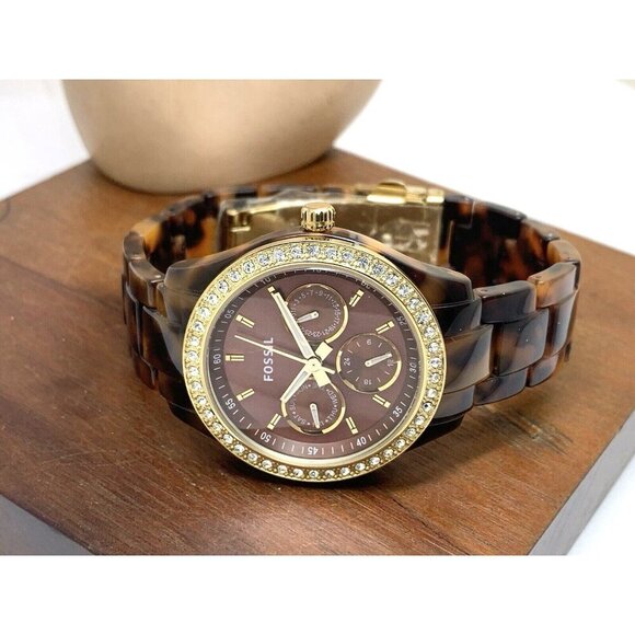 Fossil Women's Watch ES2795 Stella Quartz Gemmed Gold Tortoise Shell 37mm - Picture 8 of 14